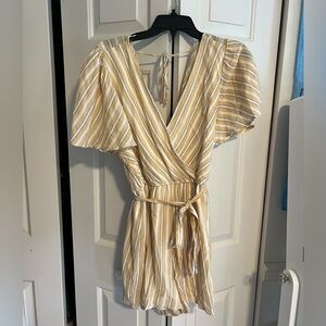 Altar'd State Cream and Gold Flutter Sleeve Romper